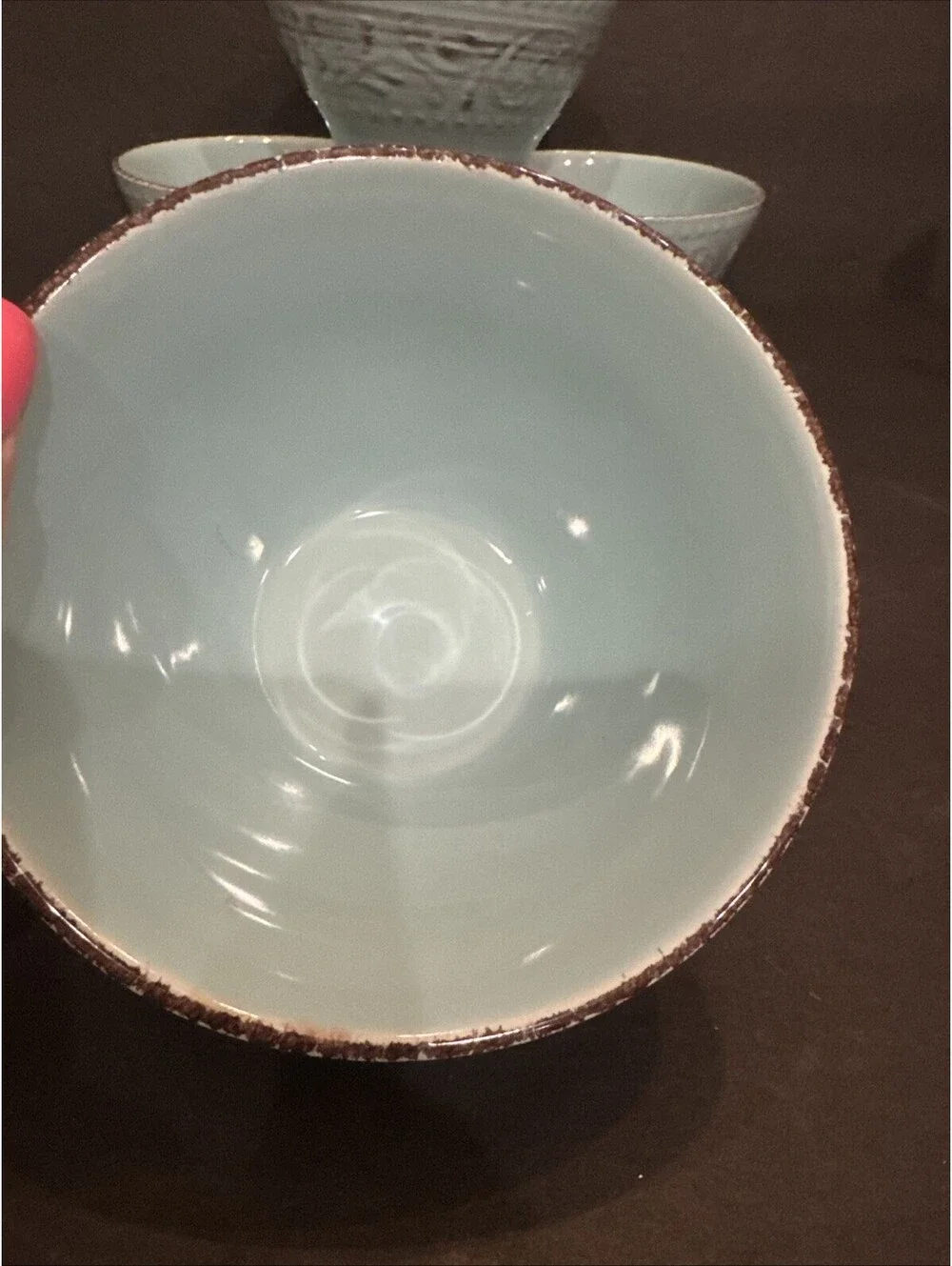 Elama Stoneware Malibu Waves Turquoise Set Of 4  Soup Cereal Bowls 6.75” W By 3”